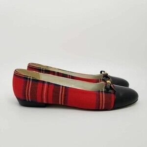 The Tog Shop Womens Ballet Flat Shoes Red Black Plaid Bow Slip Ons Size 9 2A